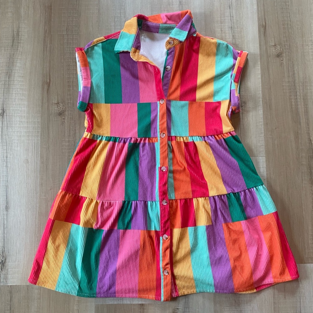 Colorful Striped Button-Up Dress